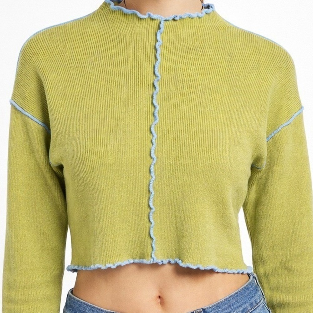 VTG Y2K Urban Outfitters Lettuce Edge Crop Knit Top Indie Mall Core Ribbed Twee